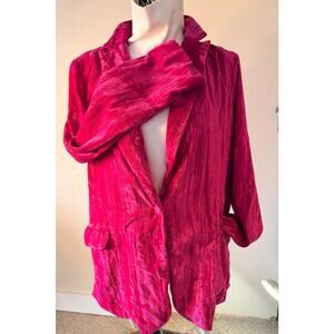 M Fuchsia Crushed Velvet RETRO HOT Pink Jacket Blazer Magenta Hot Pink 336